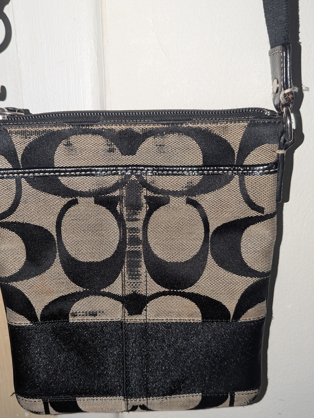 Coach Black/Tan Signature Canvas Crossbody Bag